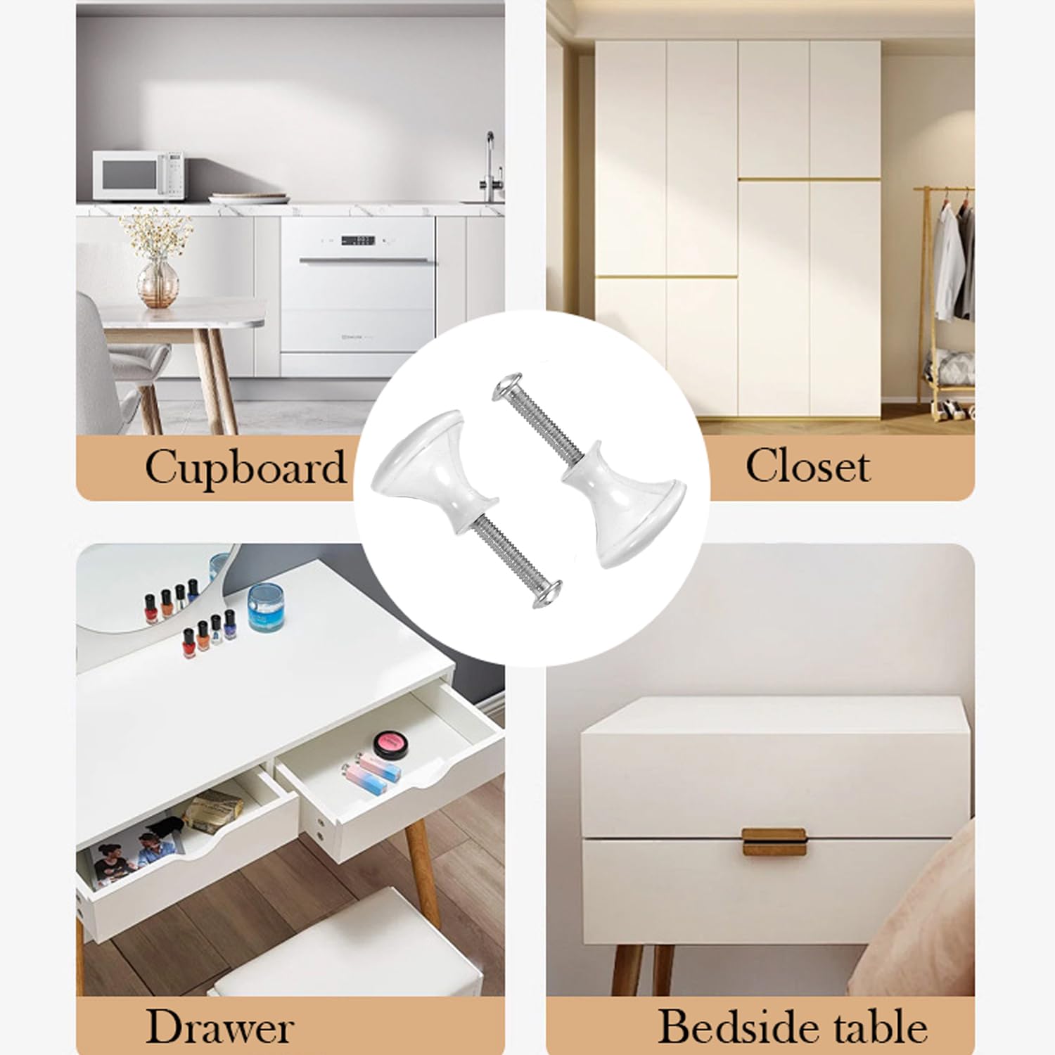 4 Pack Brushed Nickel Cabinet Knobs, White - Image 3