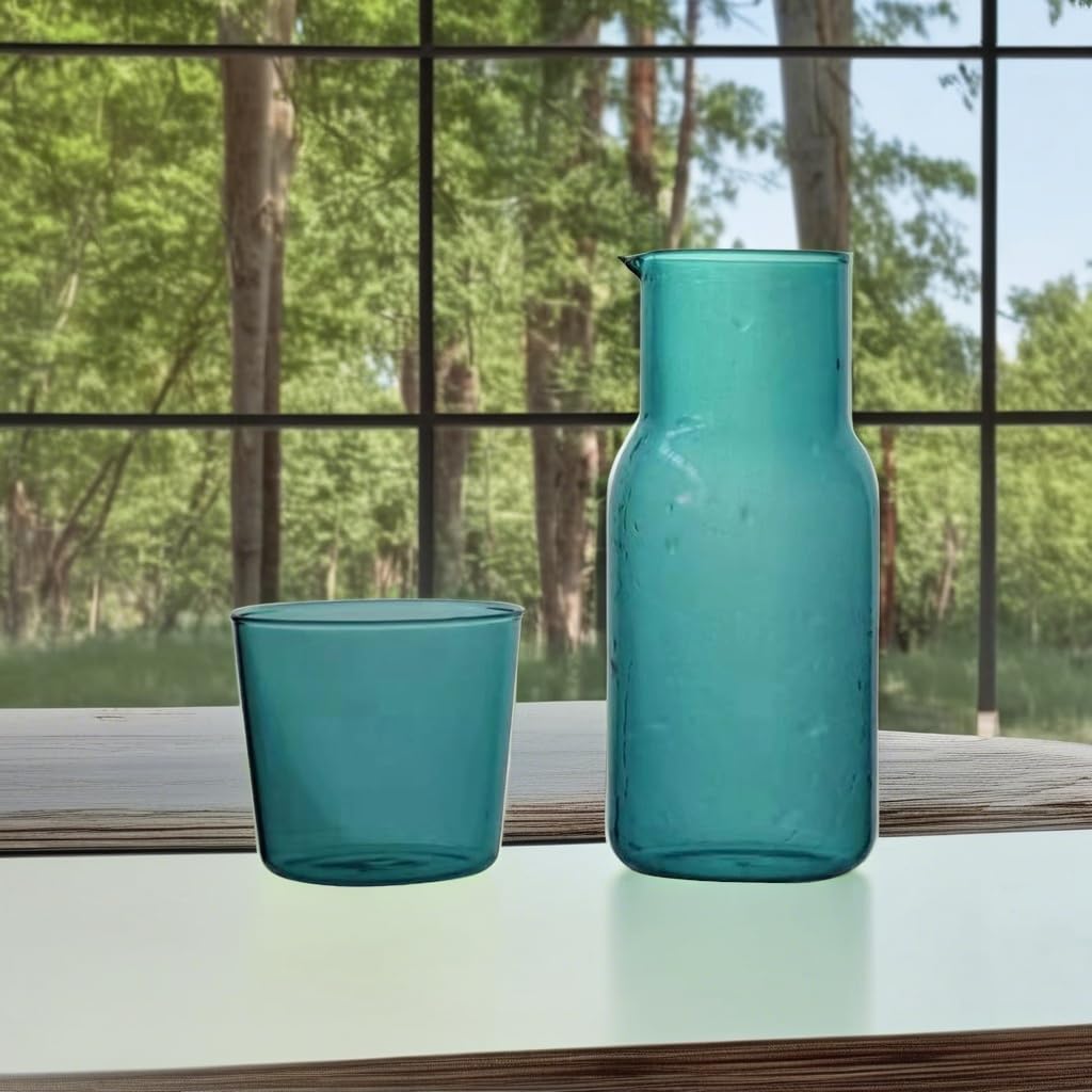 Nachttisch Glas Wasserkaraffe Set mit Tasse, Glaskaraffe mit Deckel Mundspülbecher für Schlafzimmer Badezimmer Saft Weinmilch