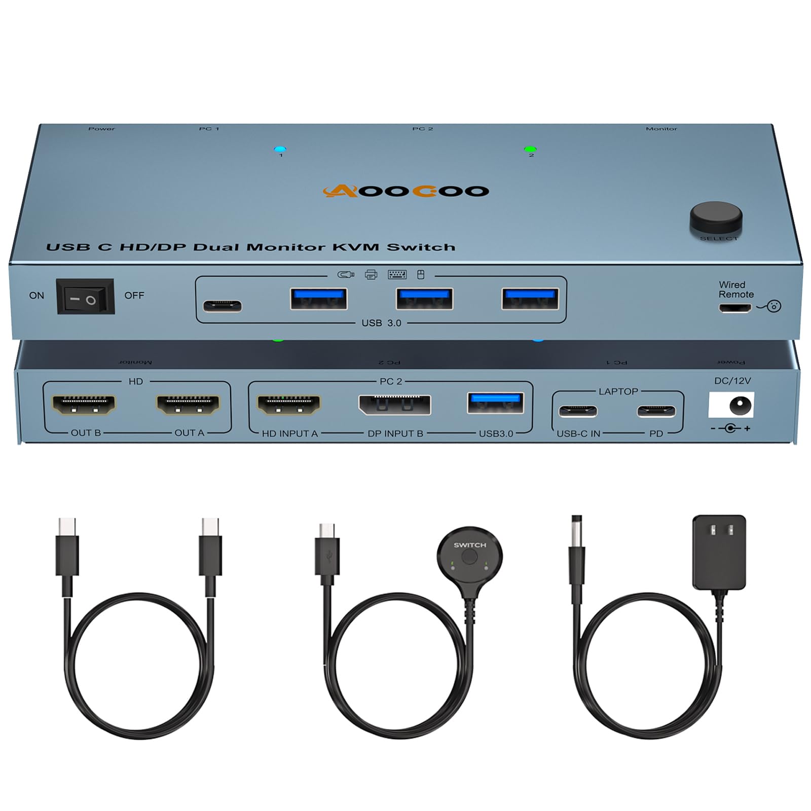 USB C KVM Switch 4K@60Hz,Dual Monitor USB C HDMI DP KVM Swit
