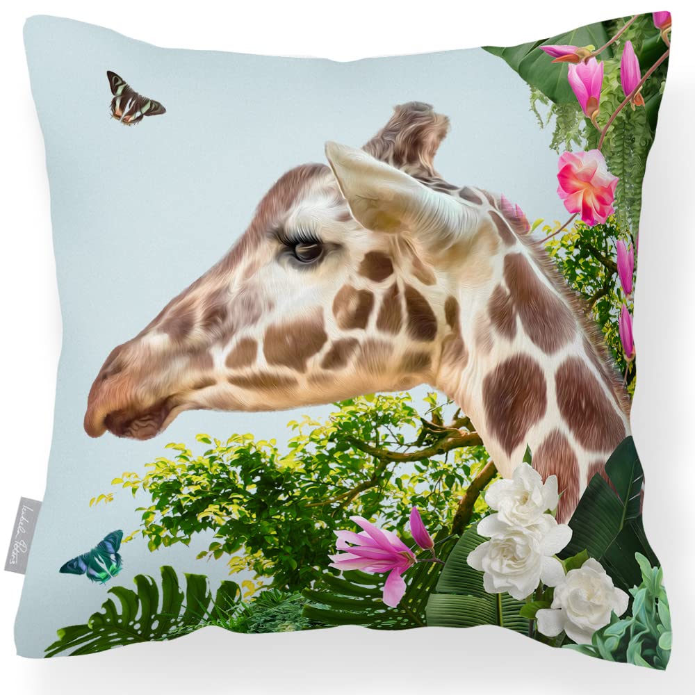 Izabela Peters Jungle Giraffe - Duck Egg Jungle Giraffe Outdoor Cushions - Waterproof, Filled, Duck Egg Blue, 43 Cm Garden Chair Cushions