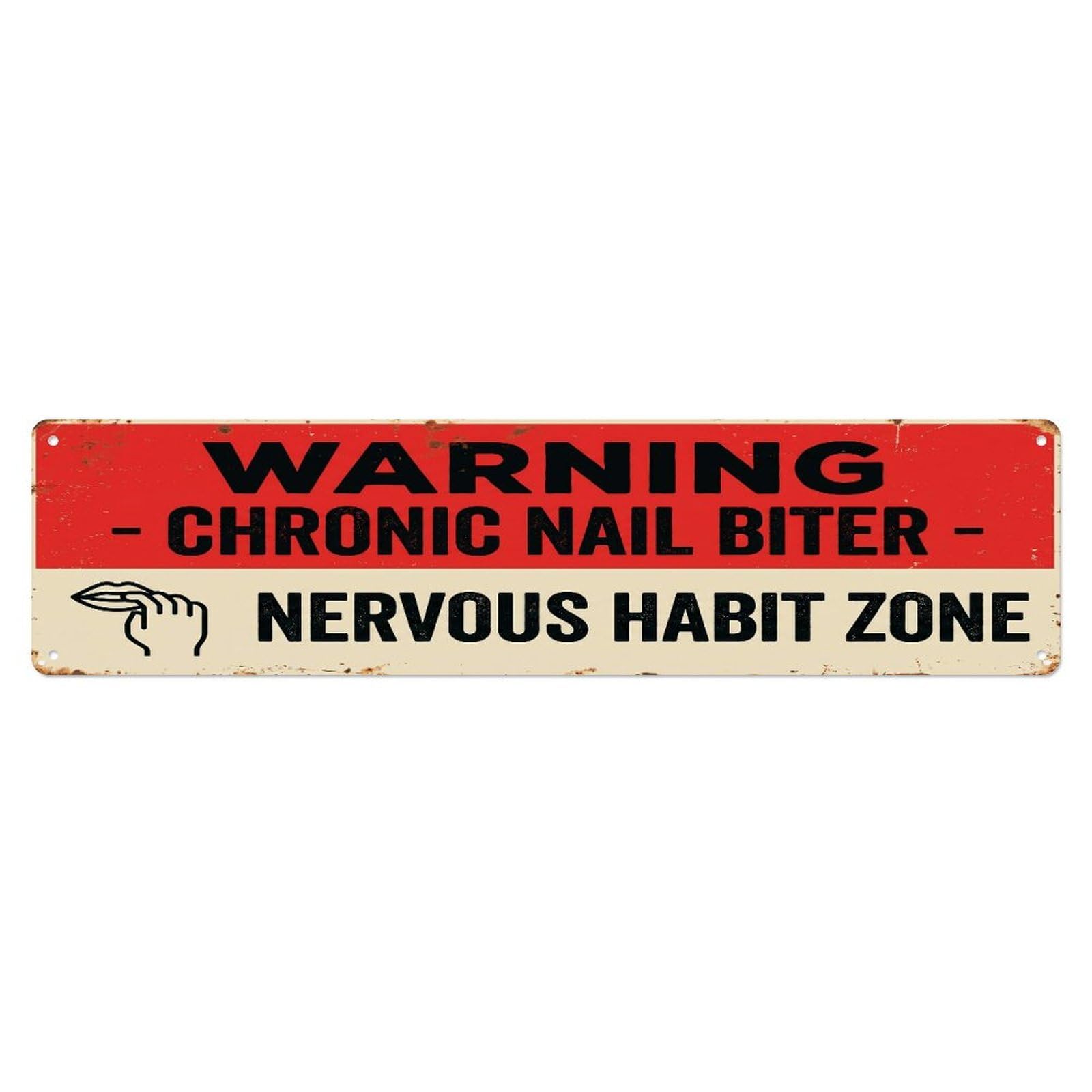 Fqcyn Style Metal Tin Sign Vintage Funny Warning Chronic Nail Biter Warning