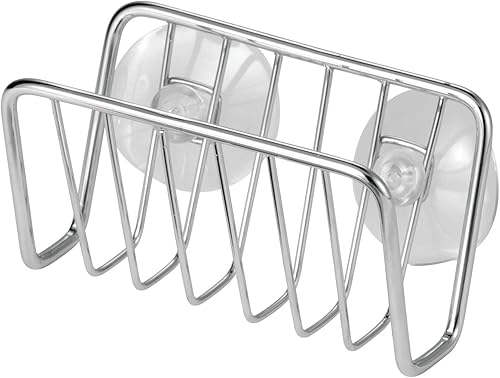 mDesign Soporte de esponja de metal para fregadero de cocina con ventosas - Soporte pequeño para esponjas en la cocina o soporte para jabón en el