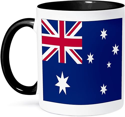 3dRose BanderasBandera AustralianaTazas, NegroBlanco