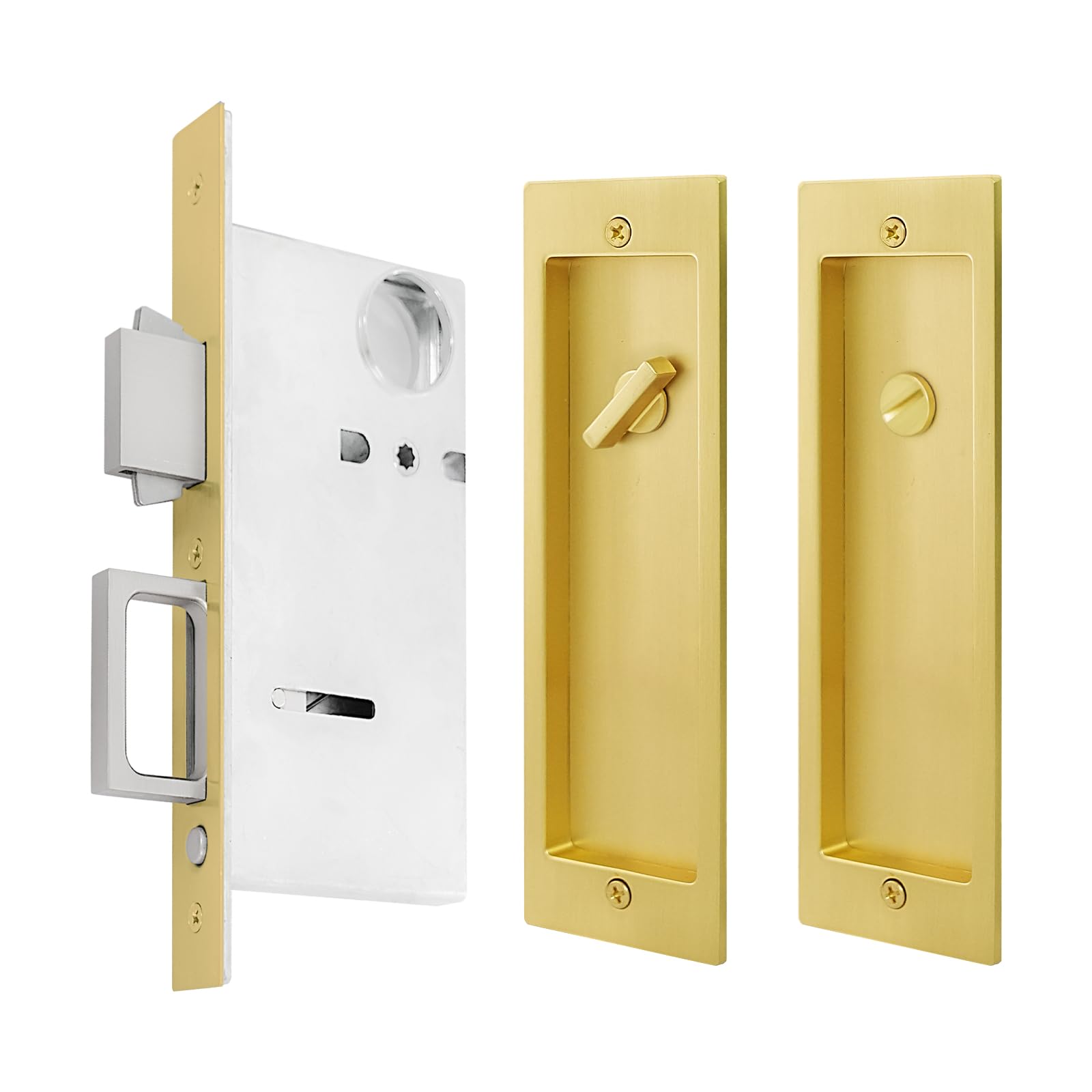 Pocket Door Privacy Lock,Modern Rectangular Pocket Door Hardware, Finger Flush Pulls with Edge Pull for Pocket Doors, Sliding Doors,Folding Doors etc