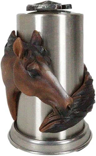Miniatura 6 de Ebros Gift Caballo castaño marrón occidental rústico con herradura y estrella solitaria dispensador de palillos de dientes titular con barril de