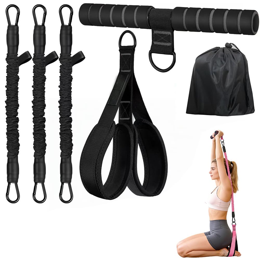 Upgraded Multifunction Pedal Resistance Band, Adjustable Fitness Resistance Bands with Handles, Home Workout Equipment for Abs,Arms,Legs & Glutes,Pilates & Strength Training Exercise Band Set (Black)