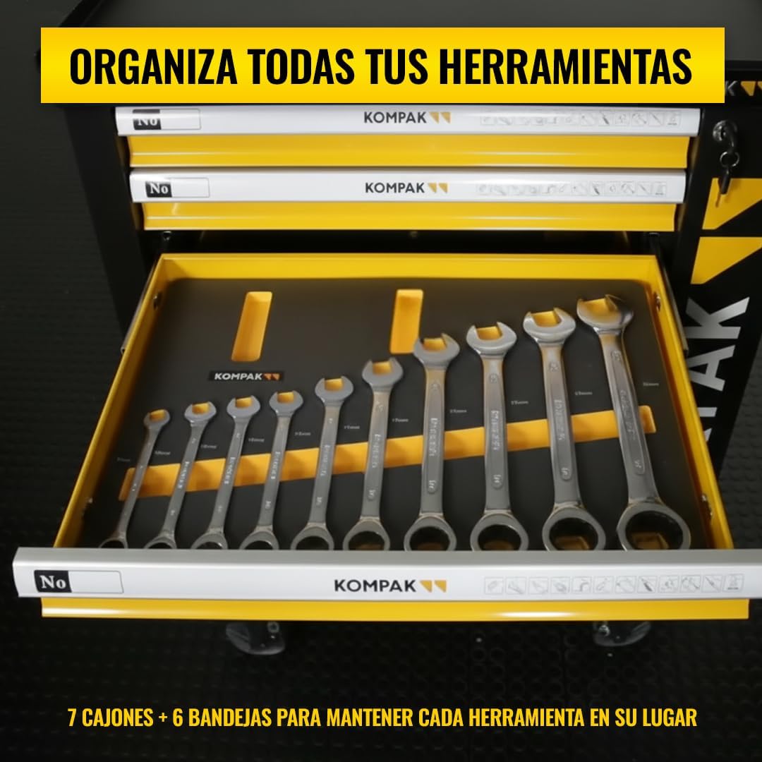 Kompak Carro de Herramientas con 252 Piezas y Ruedas - Carro Herramientas con Cajones y Bandejas Organizadas - Carro Profesional con Cerradura y Asa - Carro Acero Taller