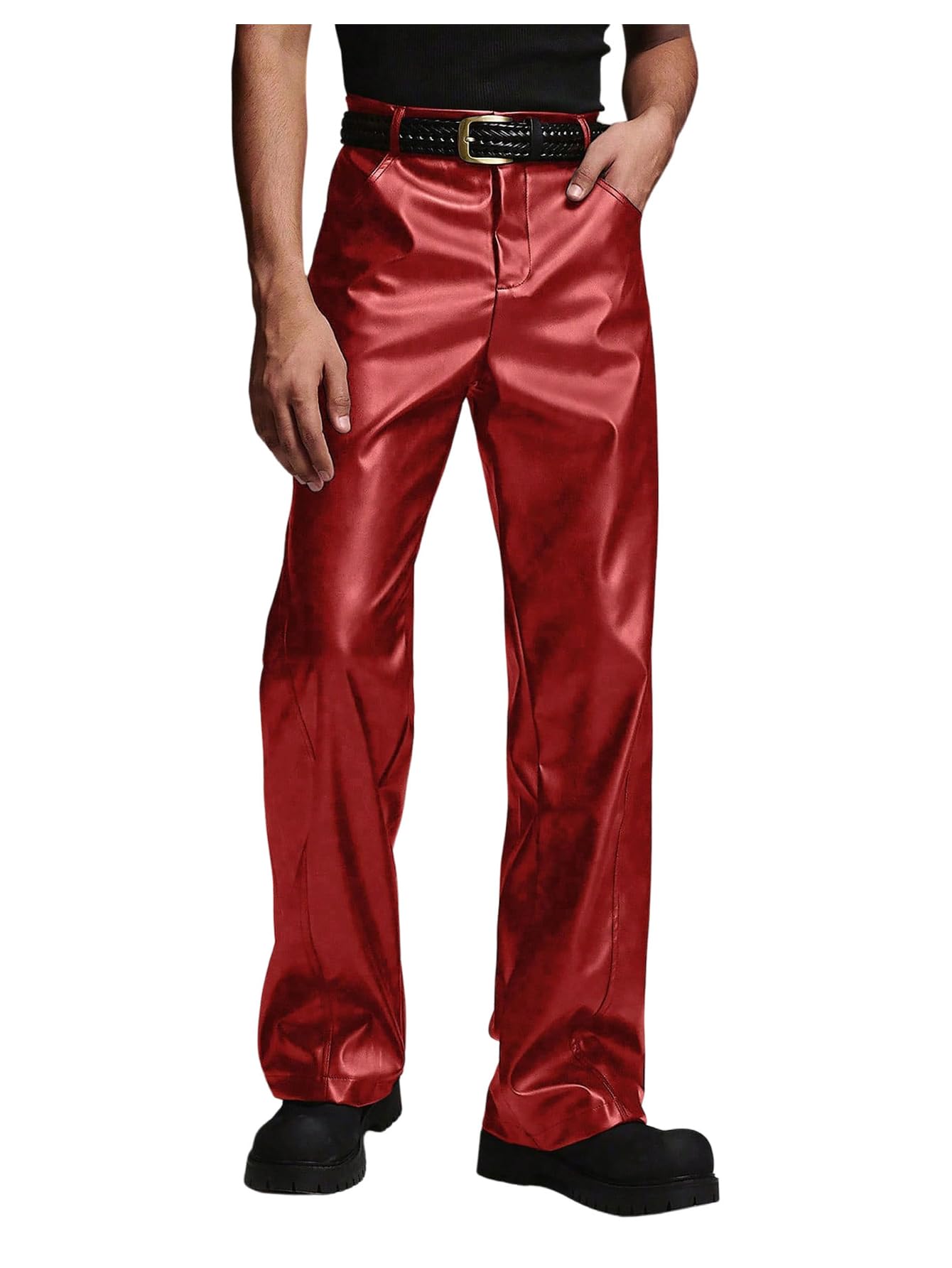GORGLITTER Men's Leather Pants Baggy Western Concert Cowboy Rodeo Outfits