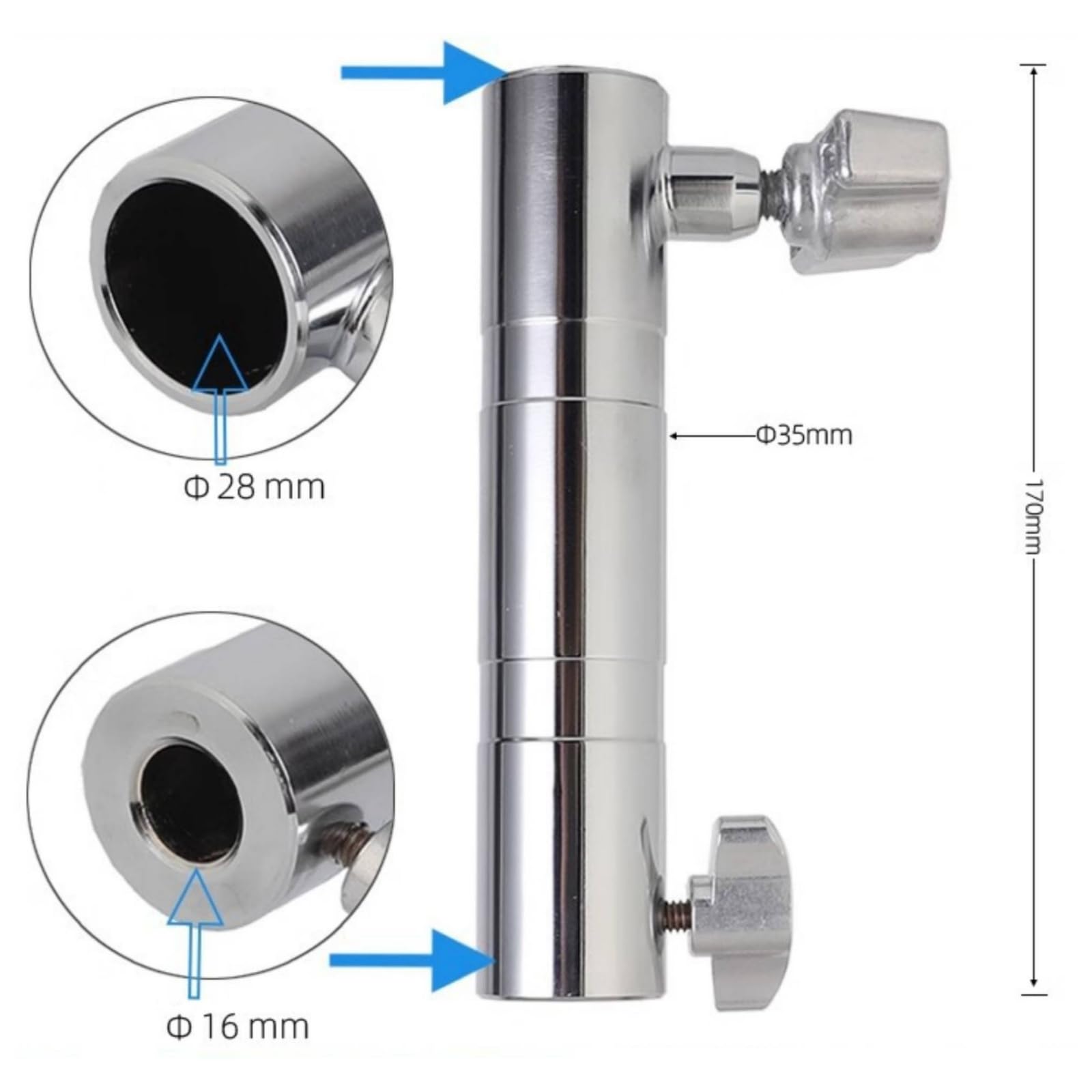 Adattatore con Viti Leva Resistente Adattatore Filettato Compatto Ferramenta per Professionisti Dell'immagine , Adattatore Da 16mm A 28mm, AF-H028, Altezza 170mm