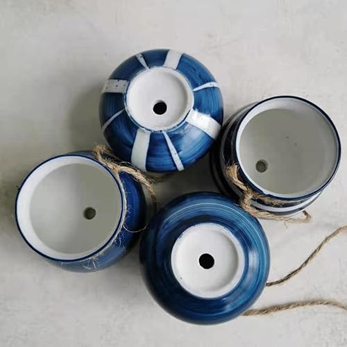 Miniatura 7 de Macetas colgantes, macetas colgantes, juego de 4 macetas colgantes de cerámica pastel brillante para decoración de jardín y pared del hogar (patrón