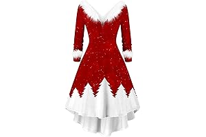 Christmas Dress for Women Mrs Claus Costume with Furry Neck