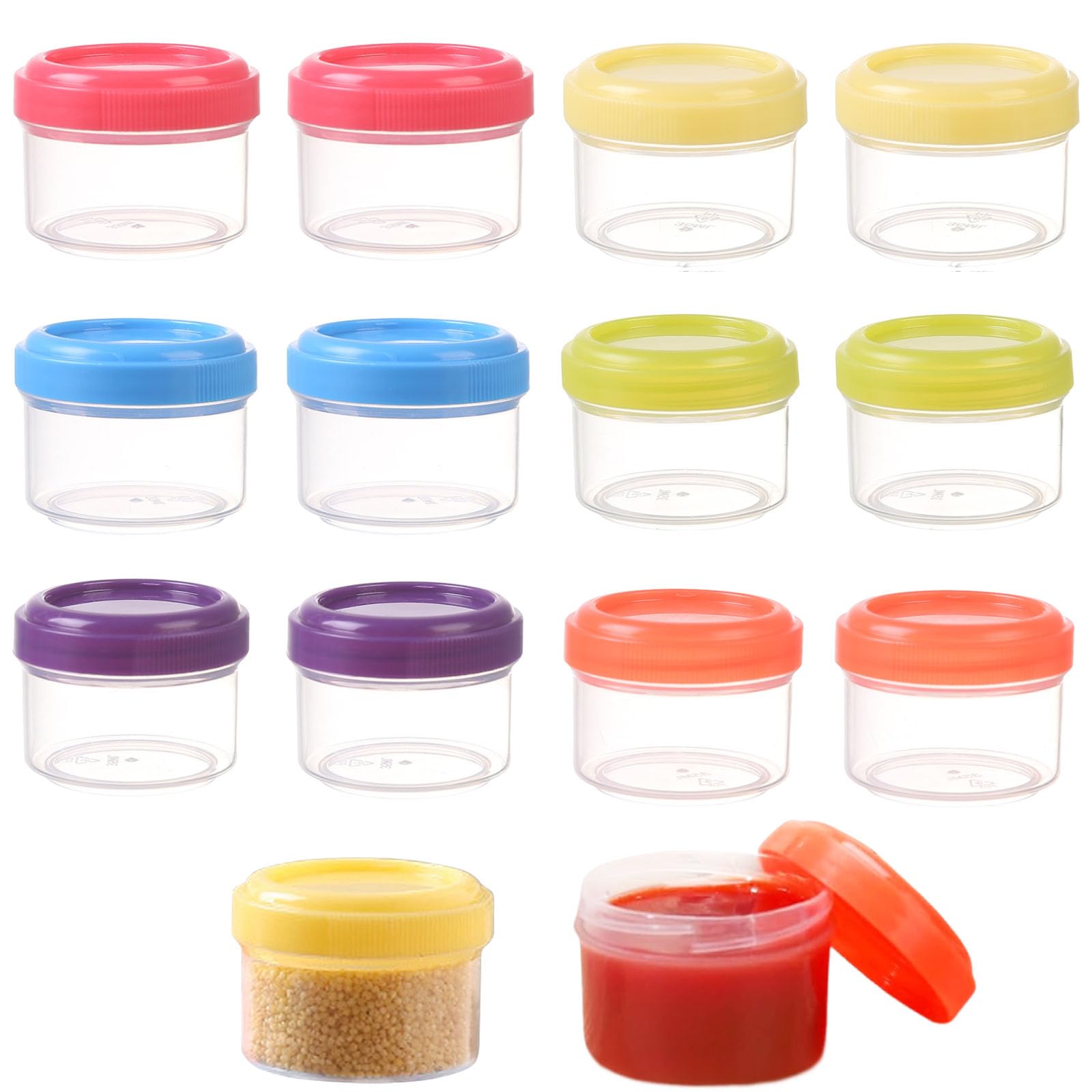 Puedno 12pcs Mini Plastic Storage Containers with Lids, 35ml Food Storage Containers, Reusable Small Frozen Food Storage Containers Stackable Snack Storage Pot, 6 Colours