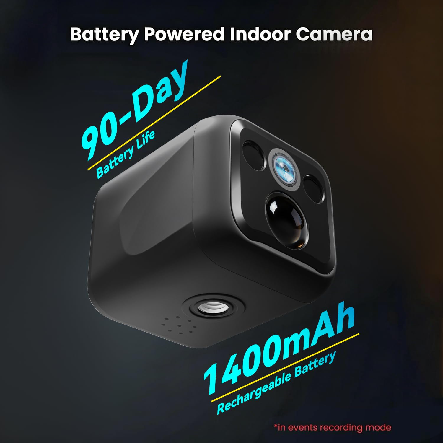 Mini telecamera con 90 giorni di standby, telecamera di sorveglianza wireless da 3 MP per la casa con rilevamento di movimento AI, visione notturna e Wi-Fi 2,4 GHz, per appartamento, monitoraggio dei