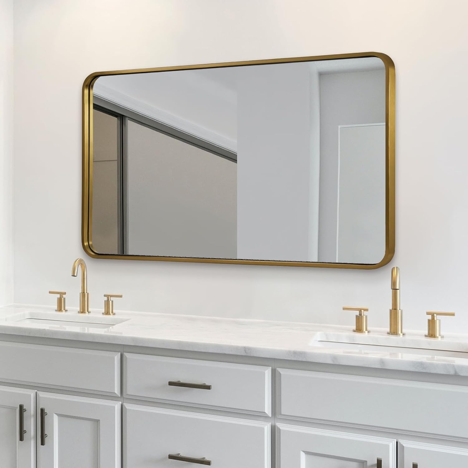 ANDY STAR 48”X30” Brass Bathroom Mirror, Brushed Gold