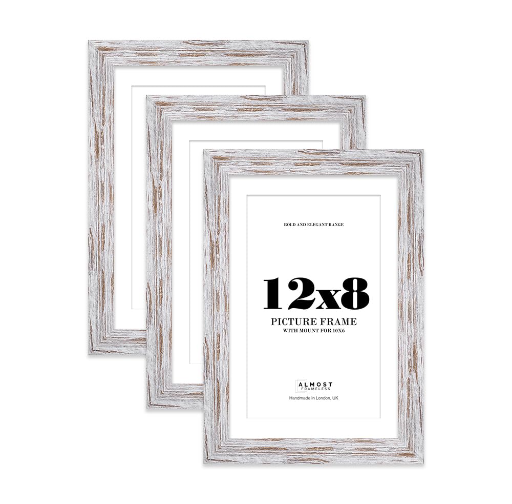 12x8 Distressed Wood Frame With Mount for 10x6 Pictures 28mm Edge Portrait and Landscape Display with Wall Hooks and Kickstand, 3 Pack โ image 1