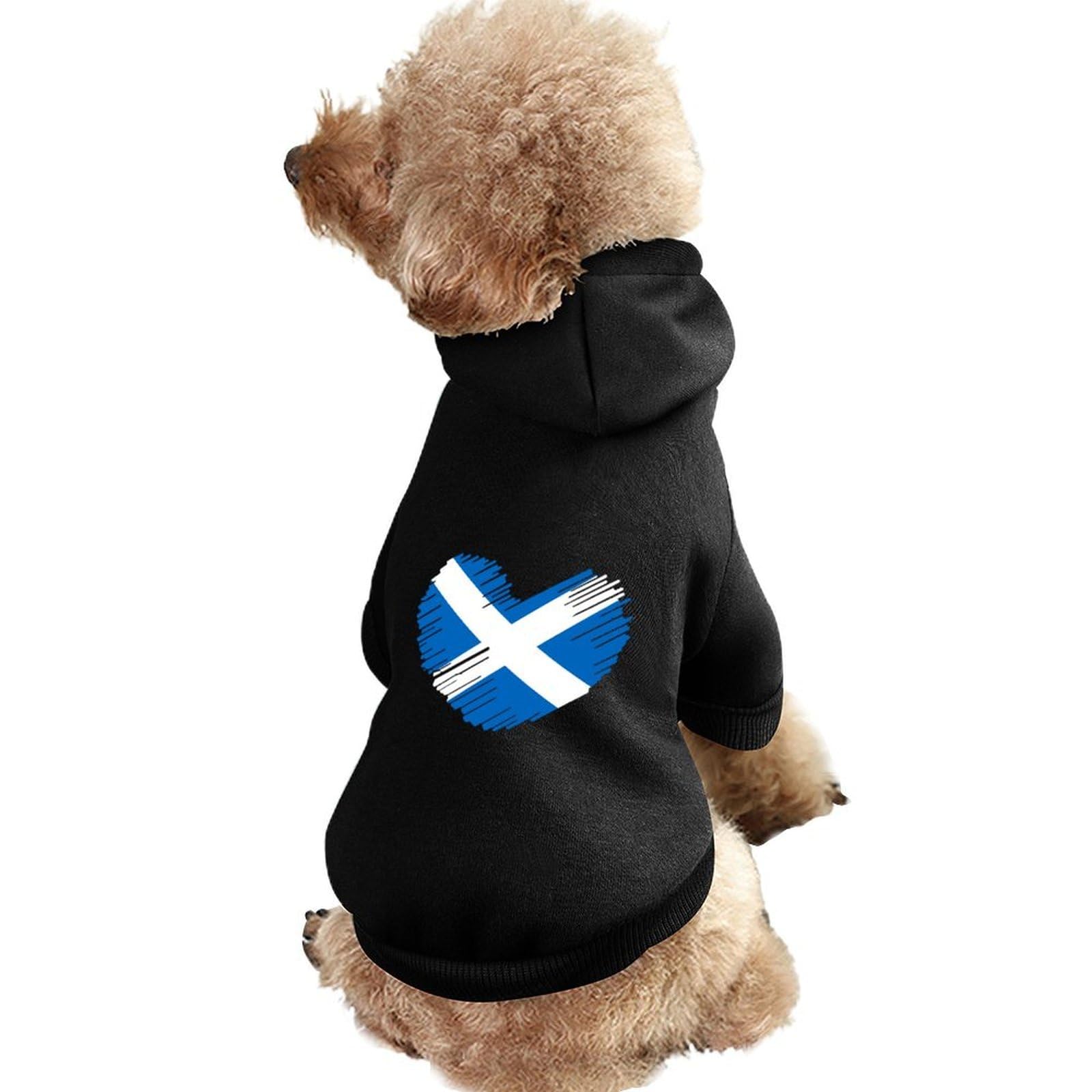 Flag of Scotland Heart Funny Dog Sweatshirt with Hat Soft Comfortable Vest Suit Cute Clothes for Cat Puppy