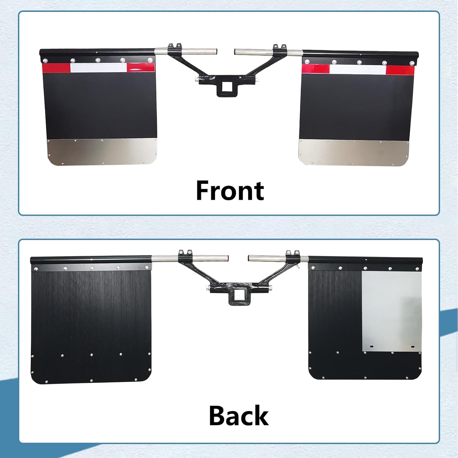 Adjustable Hitch Mounted Mud Flaps for 2.5" Receiver Hitch, 78.5"-96.6" Width Tow Guard System, Heavy Duty Polymer Mud Flaps with Weights & Heat Shield for Pickup Truck, RV, Trailer Towing