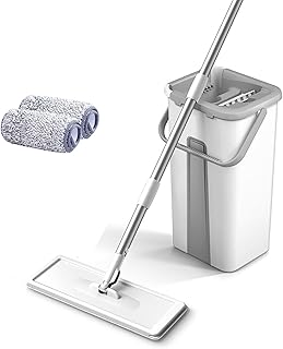 JCAKES Mop and Bucket with Wringer Set，Mop and Bucket Set with 2 Reusable Microfiber Mop Pads, Wet and Dry for Hardwood, Laminate, and Tile Floor Cleaning, Mop and Bucket System