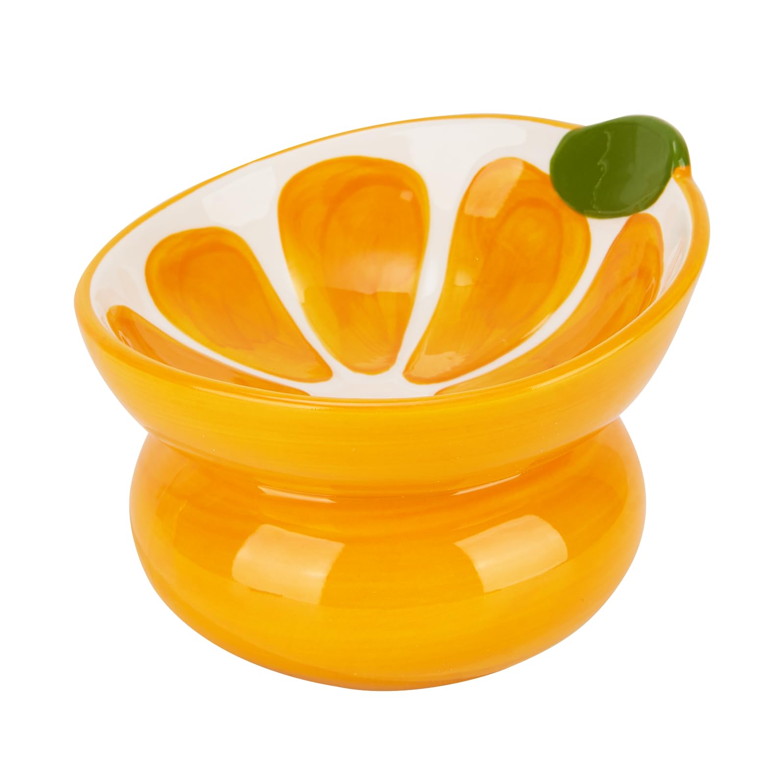 Ceramic Raised Cat Bowl, Elevated Cat Food Bowl for Indoor Cats, Anti Vomiting & Protect Pet's Spine, Cute Tilted Cat Dish for Flat Faced Cats and Kitten (Orange Shape) โ image 1