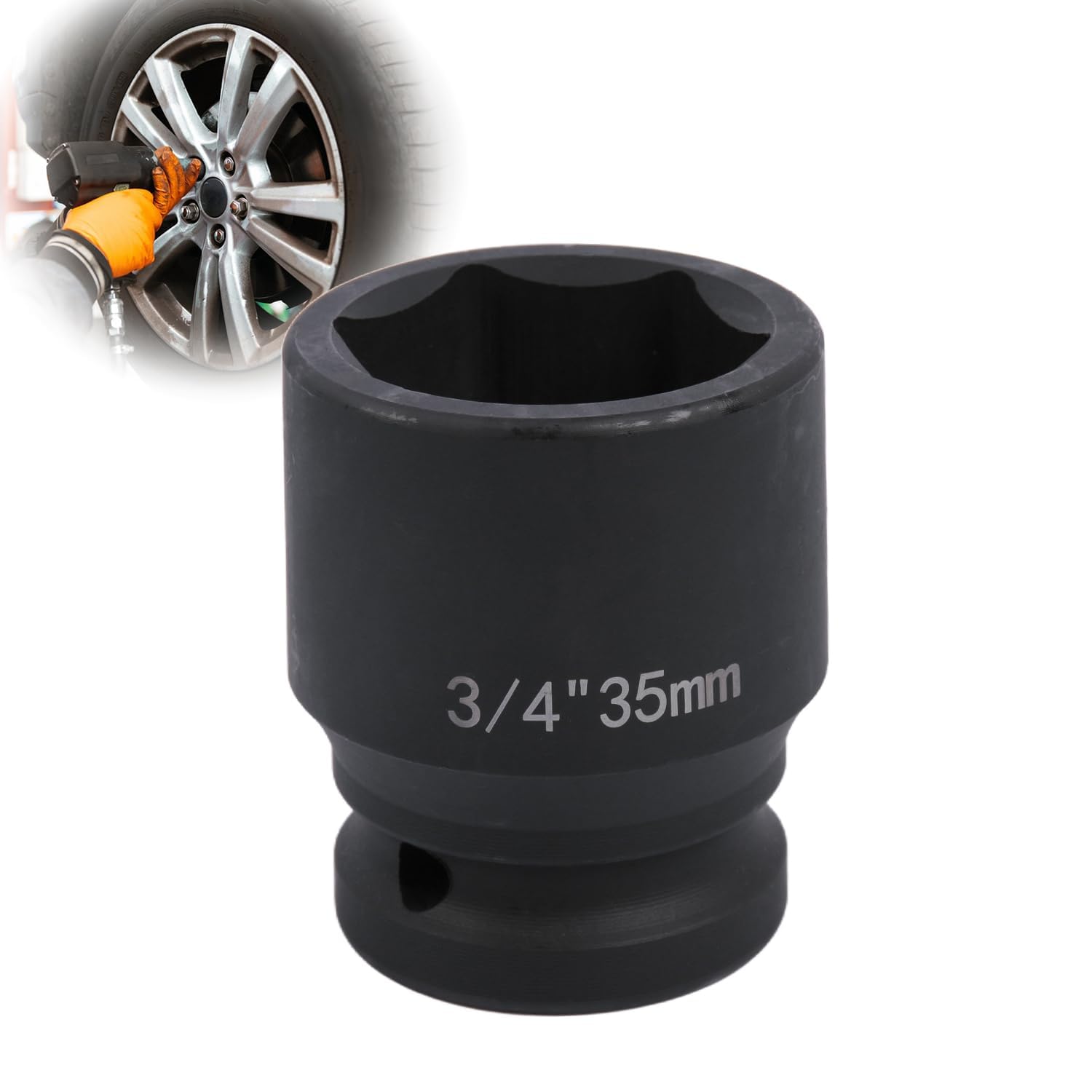 Deep 6-Point Impact Socket 3/4" Drive 35mm,Chrome Molybdenum Steel, Anti-Rust Metric Hex Socket for Car Repairs and Impact Wrench