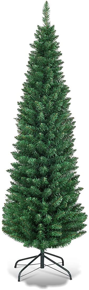 Generic CHEFJOY Slim Pencil Christmas Tree, Spruce Holiday Tree with Branch Tips, Solid Metal Stand, Hinged Design for Easy Assembly, Skinny Xmas Pine Tree for Indoor Outdoor Decoration, Green