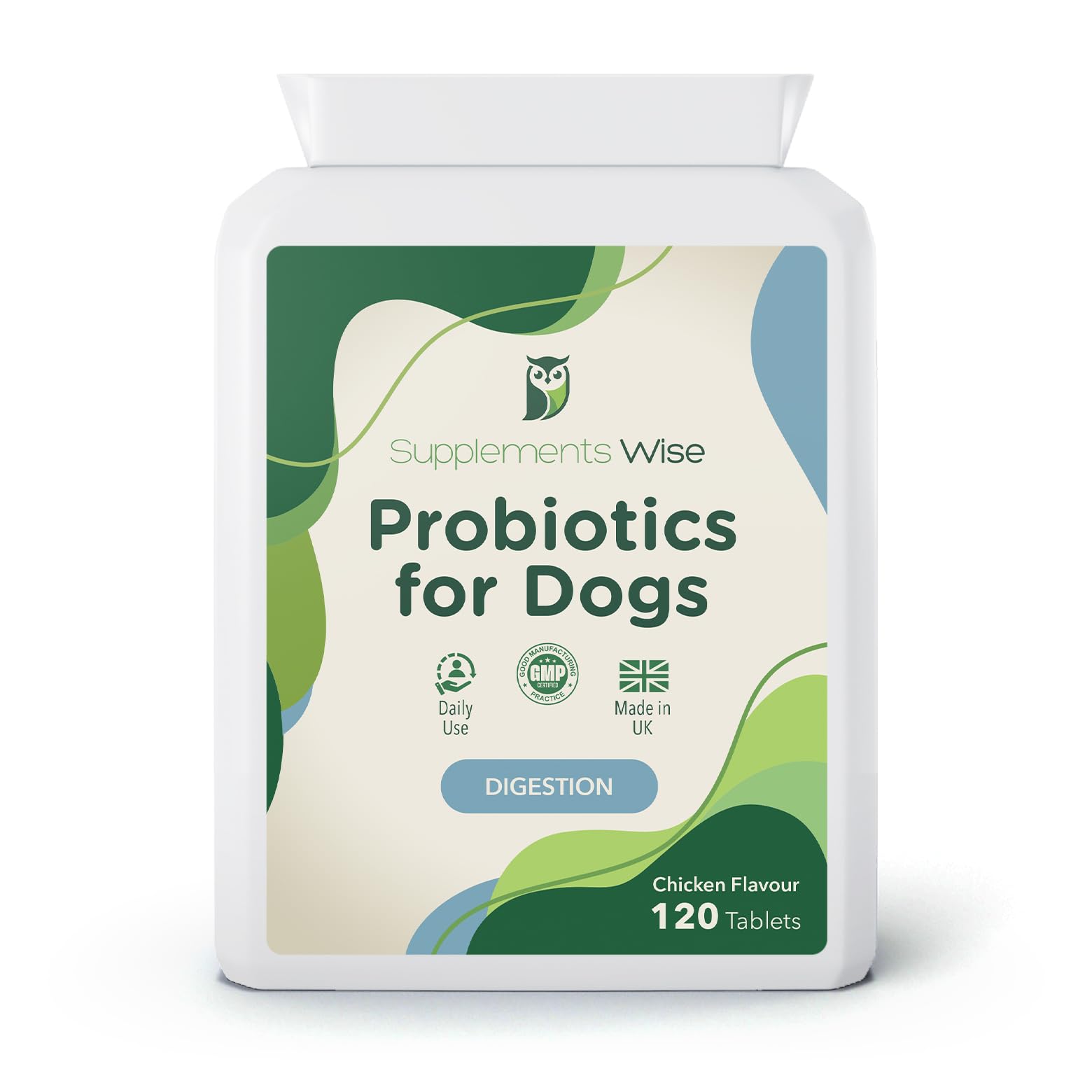 Supplements Wise Probiotics for Dogs with 5 Strains - for Complete Gut Health and Digestive Support - 120 Chewable Tablets with Prebiotics and Enzymes - 4 Month Supply
