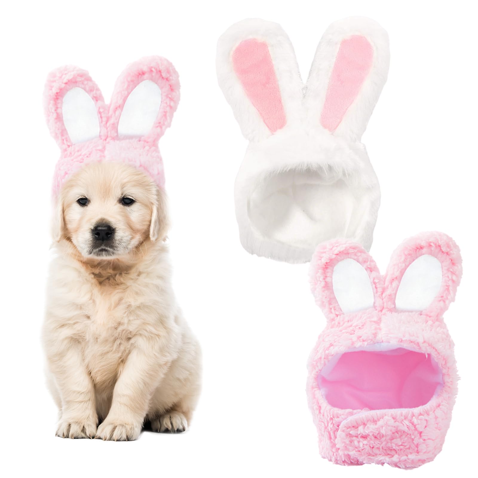 2 Stück Rosa Und Weiß Katze Hasenohren, Hasenohren Hund, Cat Hasenhut, Katzenbekleidung, Haustierhut, Osterkostüm Für Katzen Und Kleine Hunde
