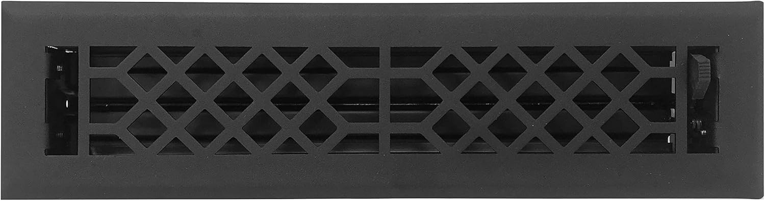 Vent Cover - 2x12 inch, Antique Style Design, Textured Black Finish, Heavy Duty Floor Vent Covers, Metal Damper Attached. Vent Covers for Home Floor only.