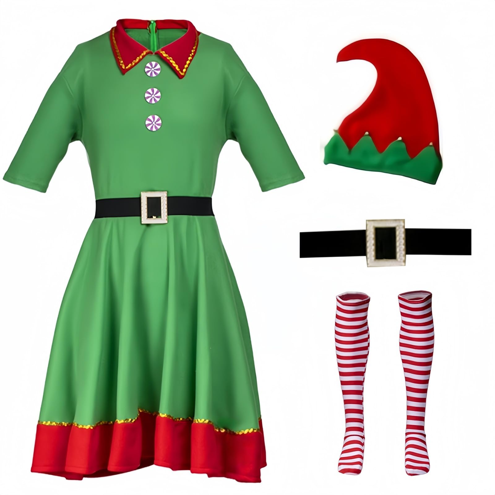 AudMsier Elfi Adulta Donna Costume, Festività Elfi Set Cappello Camicia Pantaloni, Natale Orgoglio Abito Gioco di Ruolo