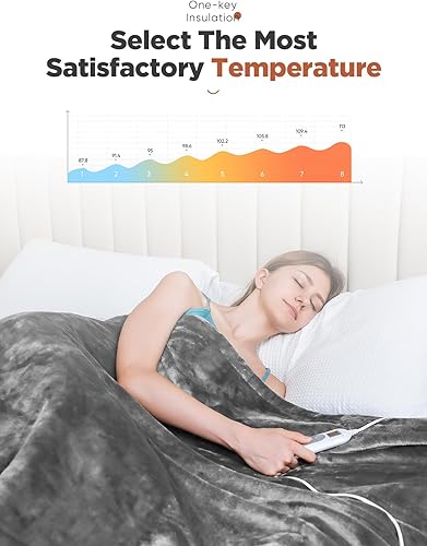 Miniatura 6 de Manta térmica con temporizador de 1 a 9 horas de apagado automático y 8 niveles de calefacción, manta eléctrica de franela con certificación ETL,