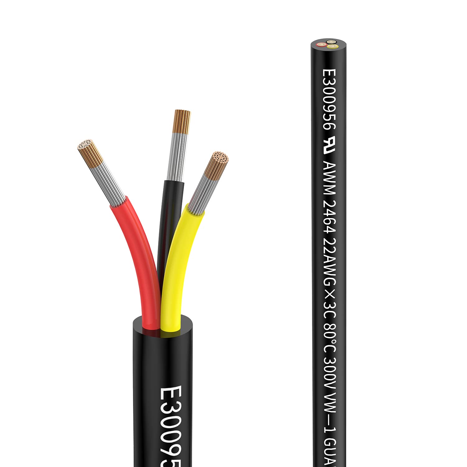 Matugajp 22awg 0.3mm² Electrical Wire 3 Core Extension Cable 10feet UL2464 DC 5V/12V/24V/300V 22 Gauge Oxygen Free Stranded Tinned Copper Wire