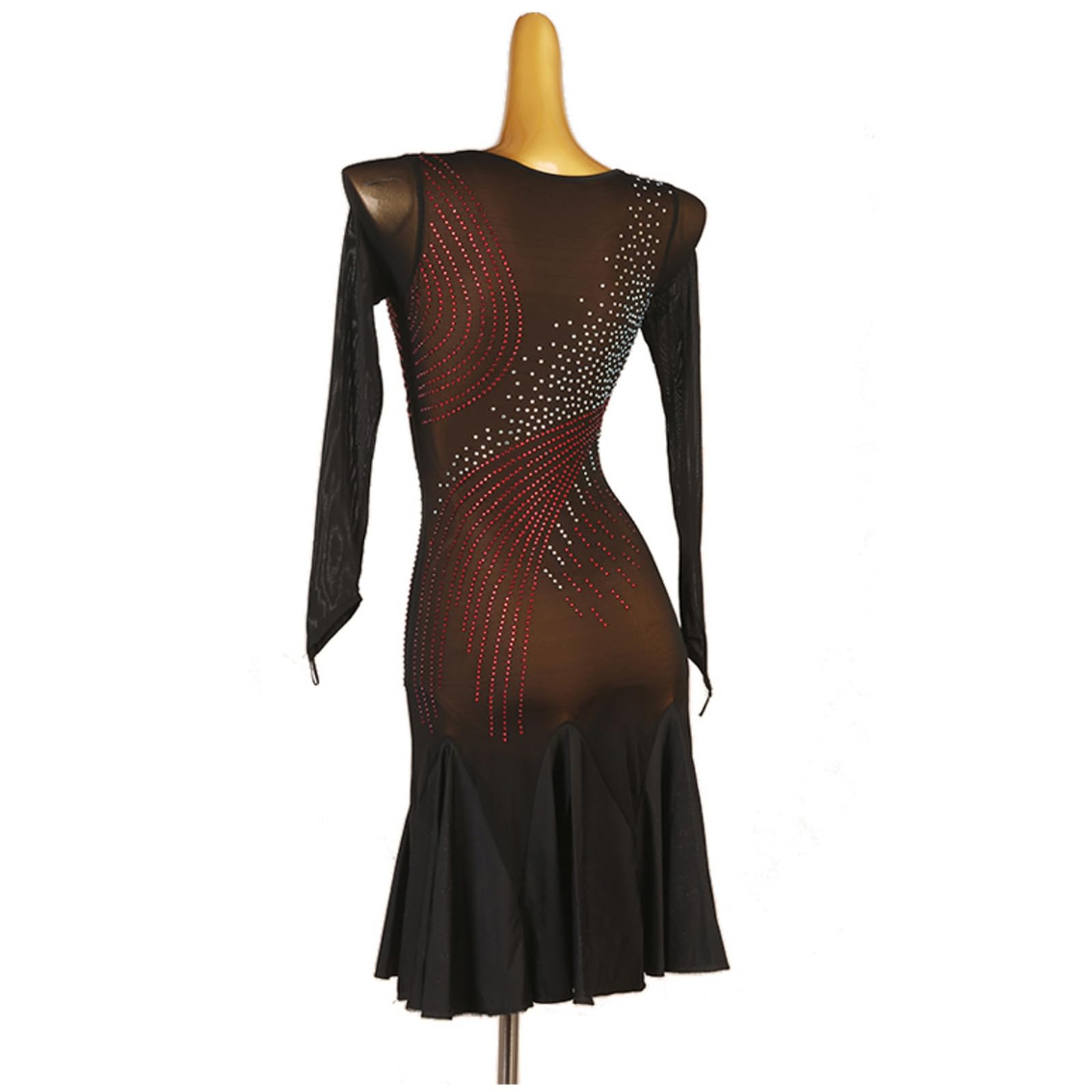 Vestido De Danza Lírica Latina para Mujer Brillantes Leotardo Manga Larga con Tutu Falda Vestido De Patinaje Artístico Ropa De Baile