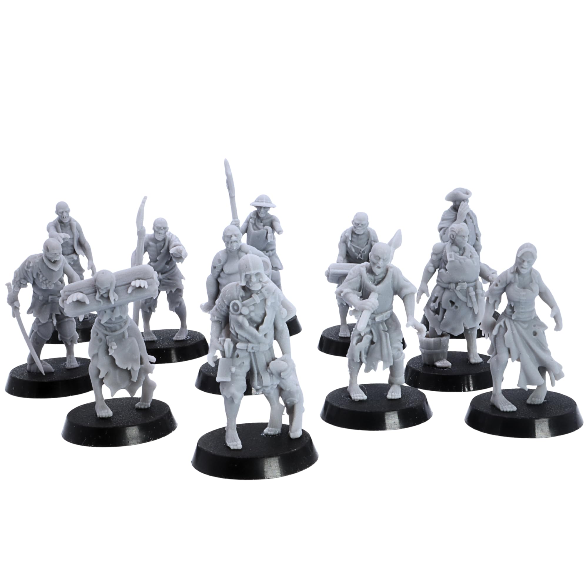 Zombie Villagers Ensemble miniature – 12 modèles de morts-vivants pour RPG de table et jeux de guerre | Monstres d'Halloween à l'échelle de 32 mm | DnD, armée nécromancienne, horde morts-vivants |