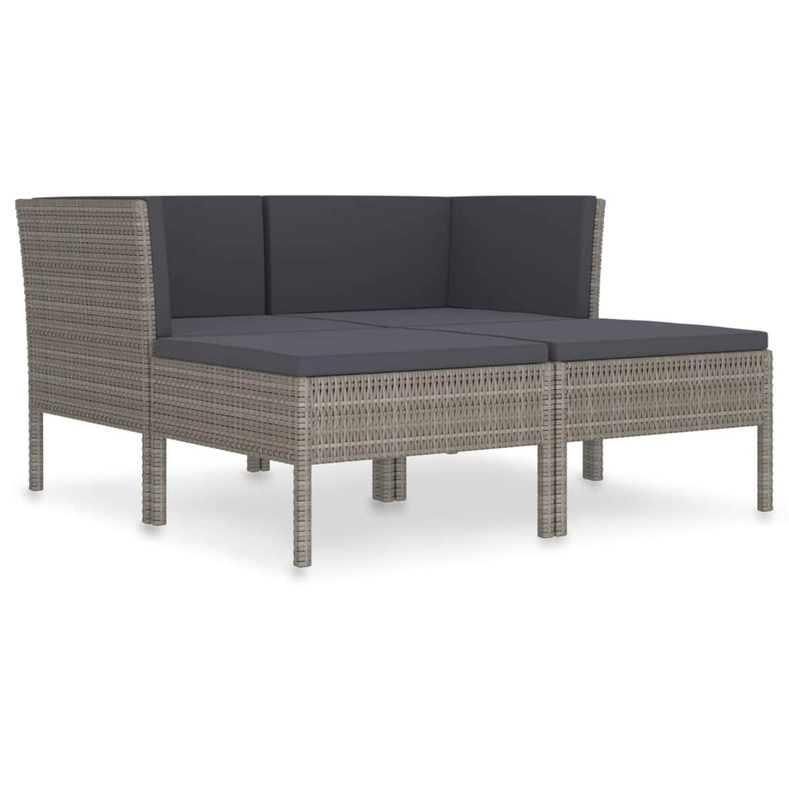 Tidyard 4-TLG. Polyrattan Garten Lounge Set mit Auflagen Lounge Sitzgruppe Gartenmöbel Garnitur Couch-Set Gartenlounge Sofa Hocker für Outdoor Garten Terrasse Poly Rattan Grau