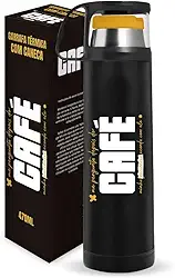 Garrafa Térmica Inox 470ml Com Tampa Caneca 130ml Parede Dupla Mantém a Temperatura Café Chá Bebidas Quentes e Frias Água Viagem Escritório Academia Presente Aniversário Trilha Camping Passeio