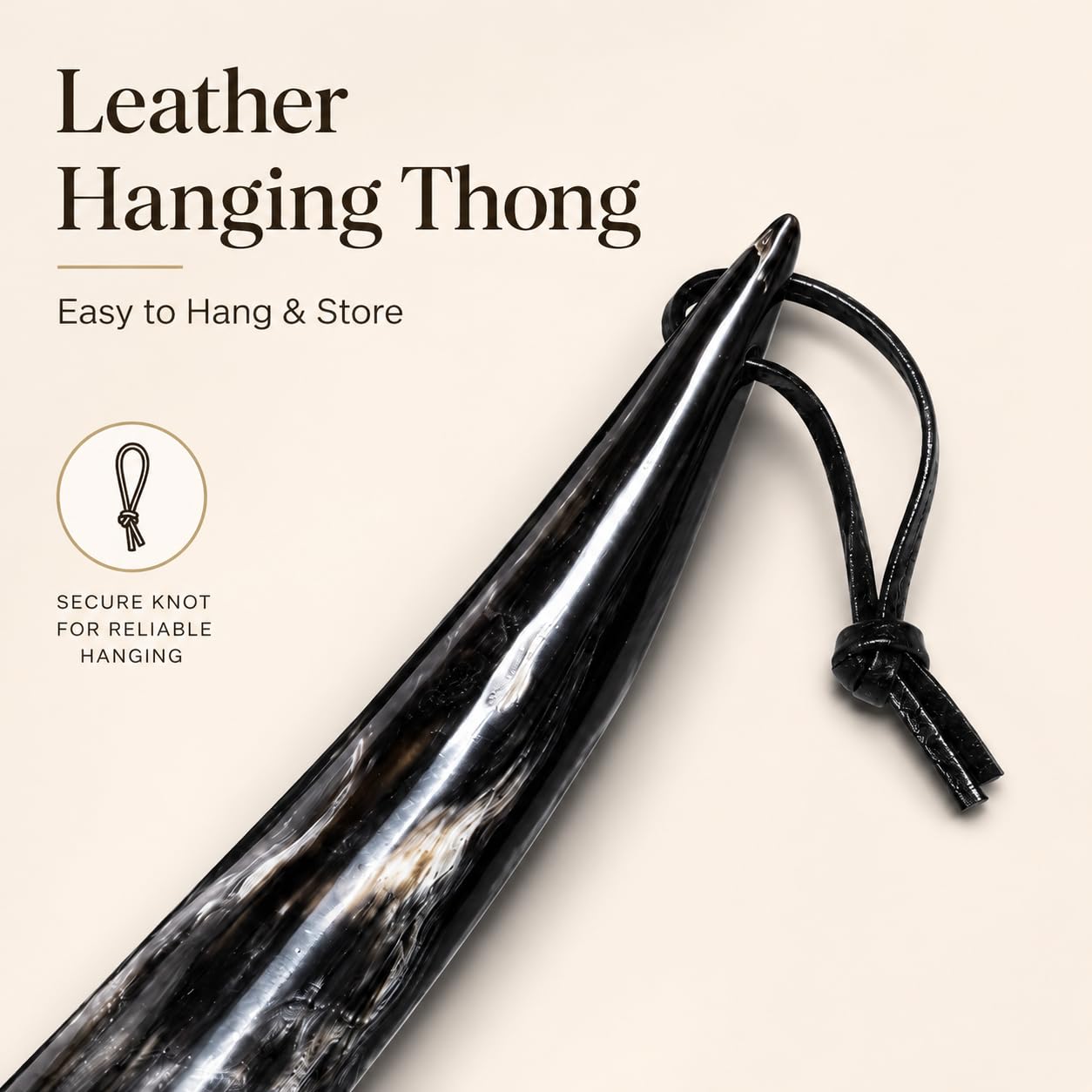 Handgefertigter Schuhlöffel mit Lederriemen – Größe von 33 cm lang, gut verspiegeltes Glas, hergestellt aus originalen Hörnern, unzerbrechlich, Braun-Schwarz-Mischung, X-Large