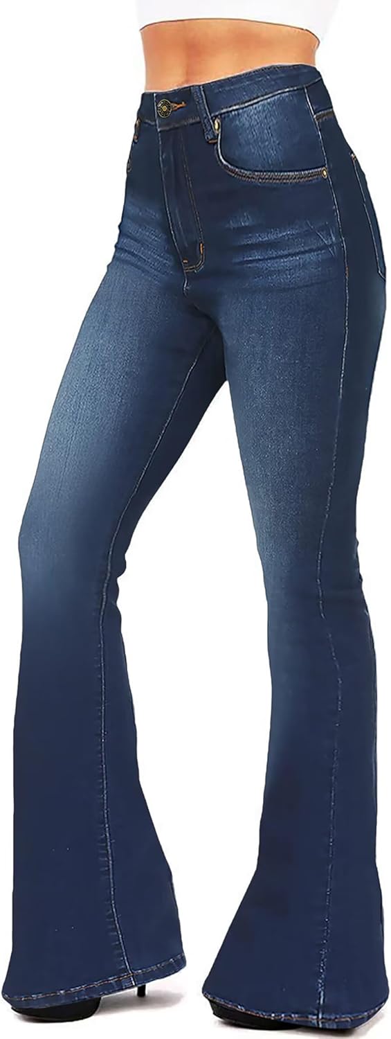 KDF Flare Jeans for Women Women’s Bootcut Bell Bottom Jeans High Waisted Stretch Slimming Bell Bottoms Jeans