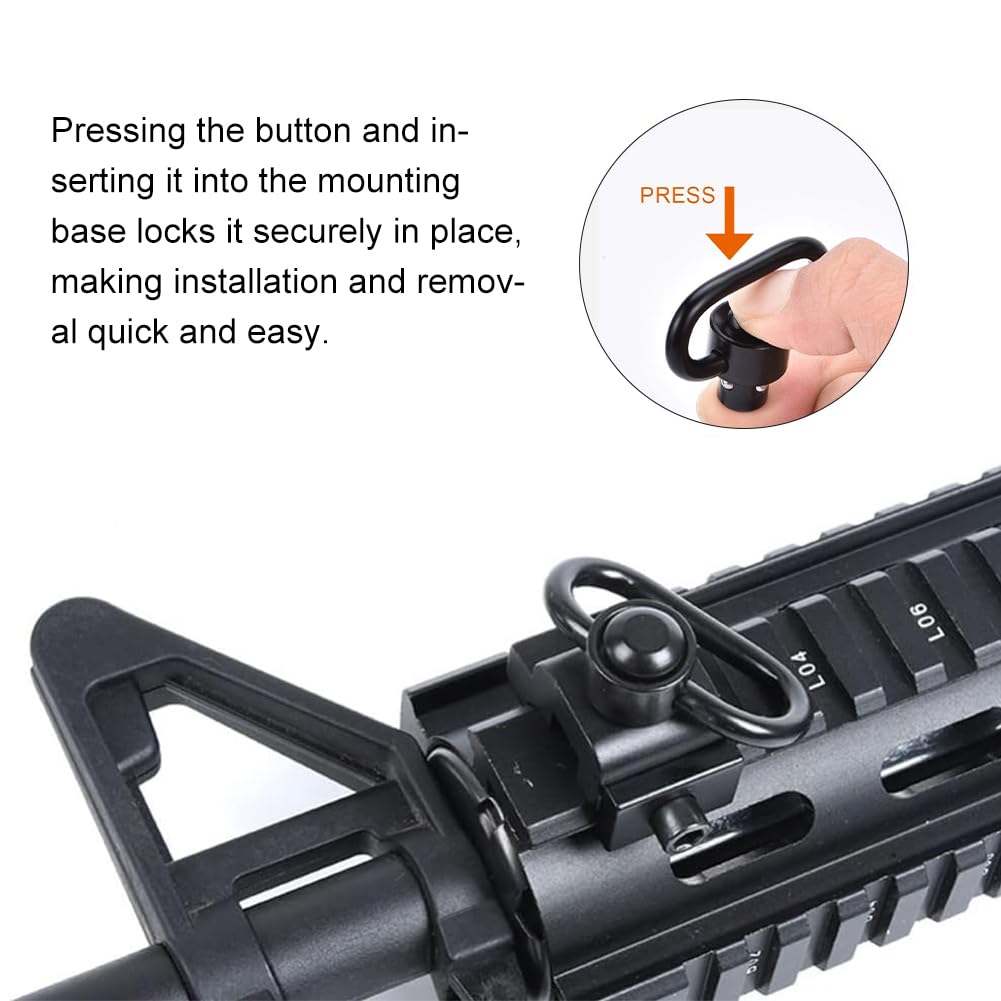 QD Sling Swivels da 1,25", Heavy Duty QD Sling Girevoli Mount, QD Sling Pacchetto di 2 Anello con Perno, QD Sling Swivel a Rilascio Rapido Qd Push Button Sling Tactical Sling Loop Adapter, 2 Pezzi
