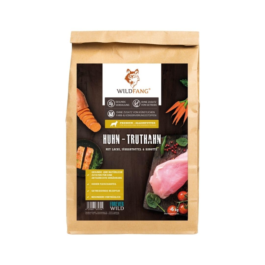 Wildfang® Alimento Seco para Perros 6kg – Pienso Premium con Pollo y Pavo, Sin Cereales ni Gluten, con Ingredientes Naturales, Sin Azúcar Añadido Comida para Cachorros y Perros Pequeños – Paquete de 1