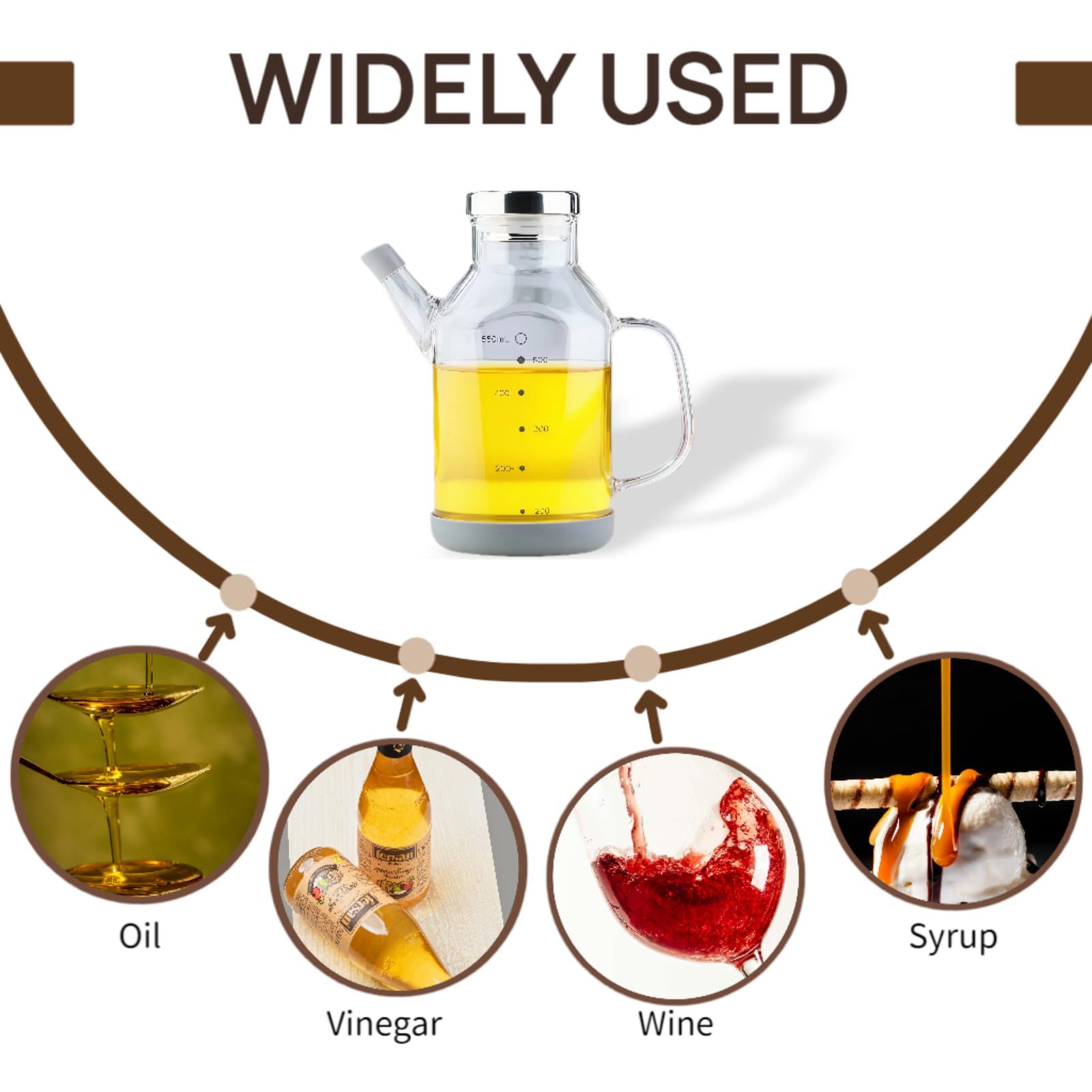 Dispensador de aceite de oliva, botella de vidrio de borosilicato de 18/25 onzas, sin plomo, con tapa de acero inoxidable y botellas de vinagre para cocina, juego de recipientes de cocina