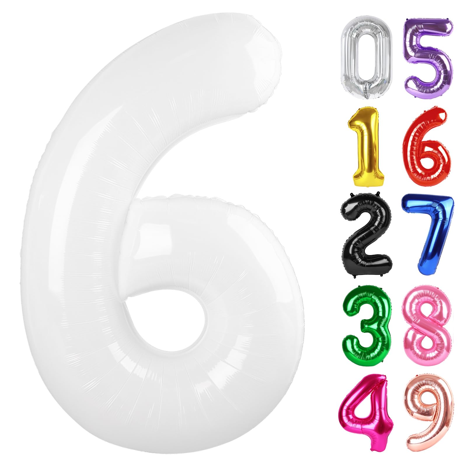 IWERP White Number 6 Balloon 40 Inch | Giant Foil Balloon for 6th Birthday Party Decorations - main product image