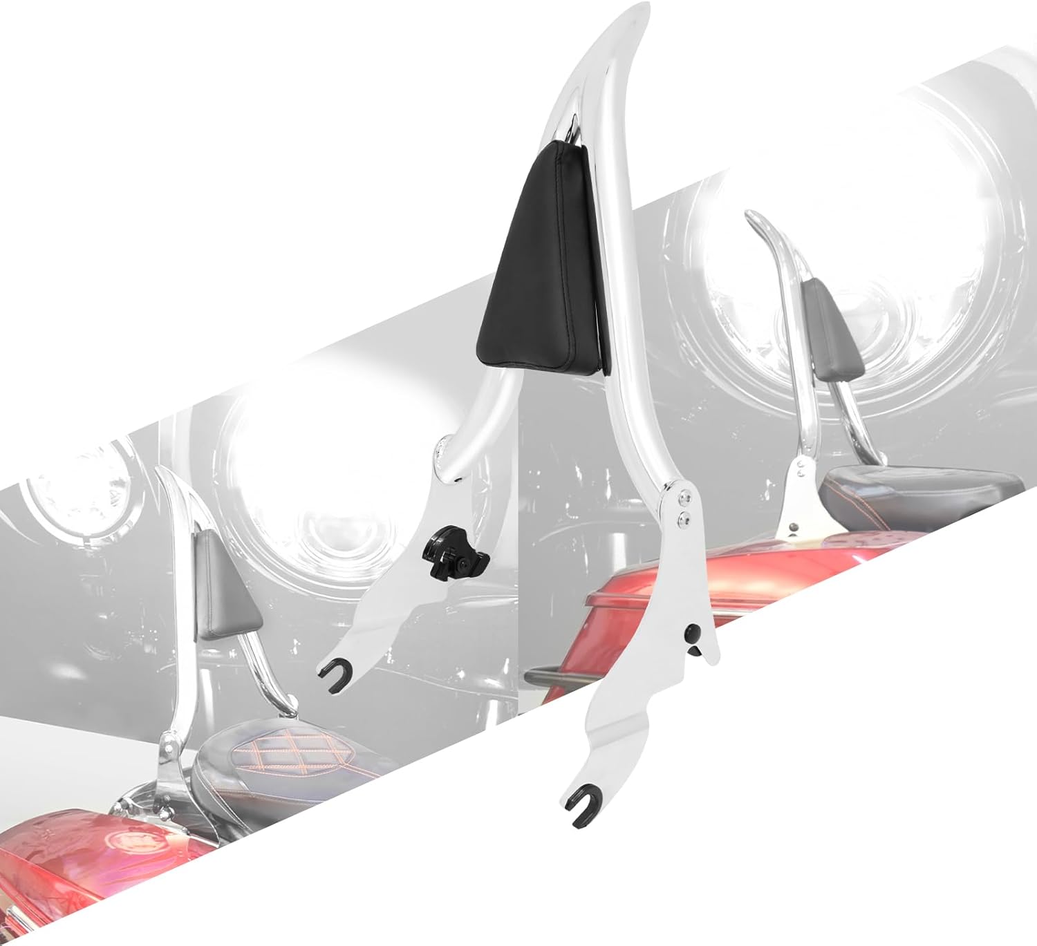 Motorcycle Rear Sissy Bar Detachable Passenger Backrest with Cushion Pad Fit for Harley Touring Road King Street Glide Electra Glide Road Glide FLHR FLHX FLHT FLTR 2009-2025 (Chrome 18")