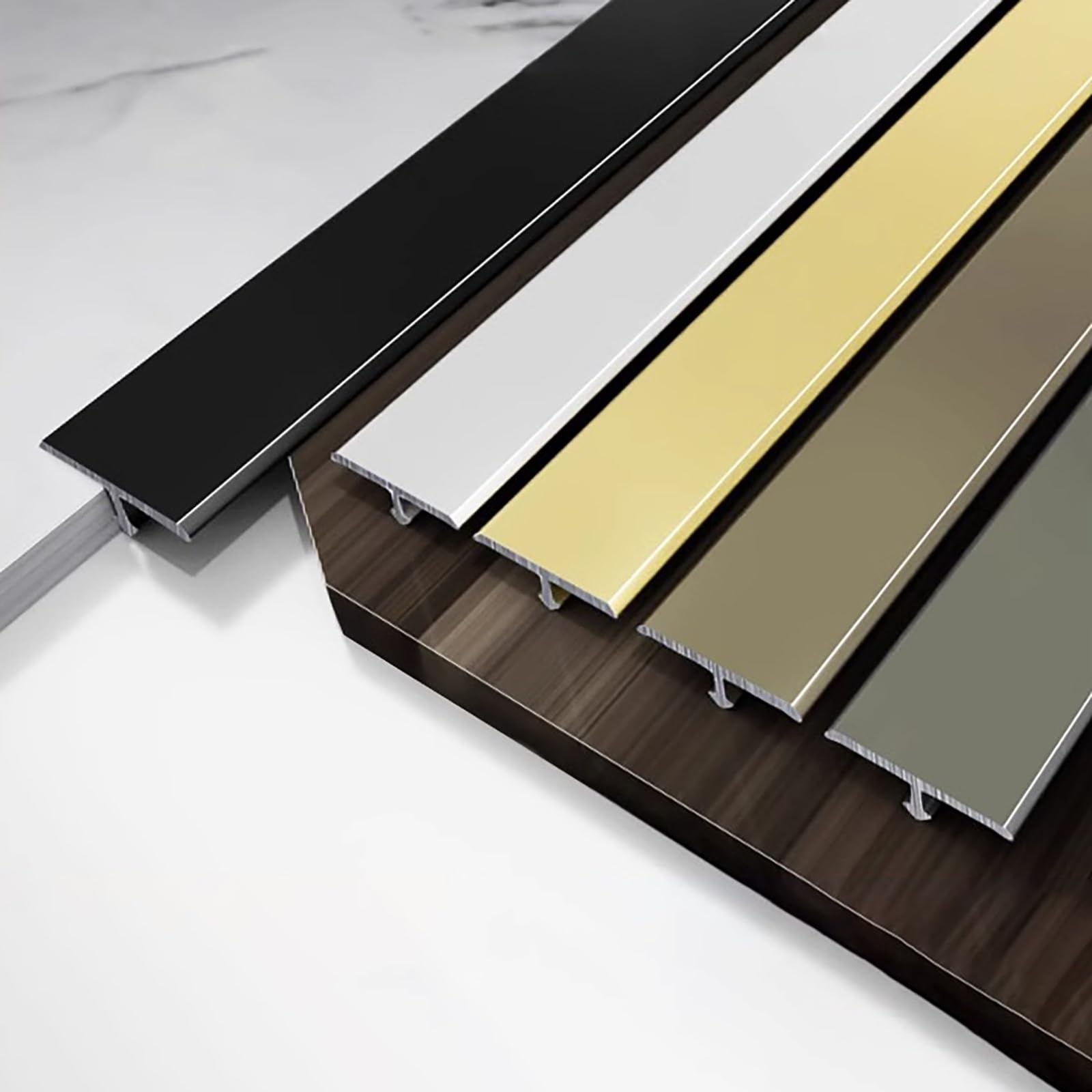 Raouoae Gold 2 Pcs 135Cm Stainless Steel Transition Strip Profile, Flat Aluminium Rail Cover, T-Profile Compensation Strip For Flooring, Door Threshold, And Edge Transition(,W:15mm H:4.3mm)