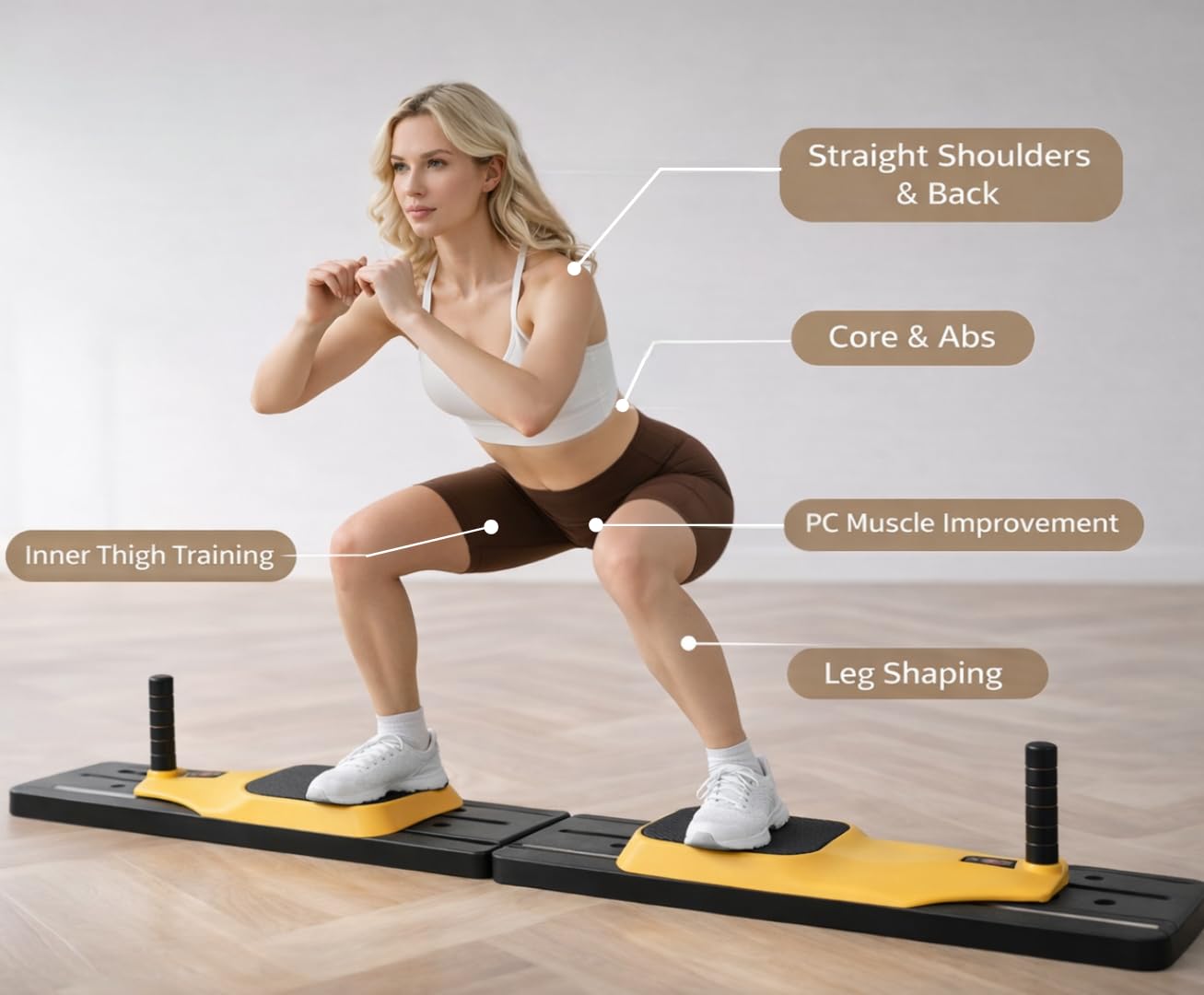 ZNUJ Pilates Board - Pilates Reformer Set, Multi-Purpose Foldable Pilates Reformer Board for Home, 5 in 1 Pilates Sliding Board(BLACK & YALLOW) 2