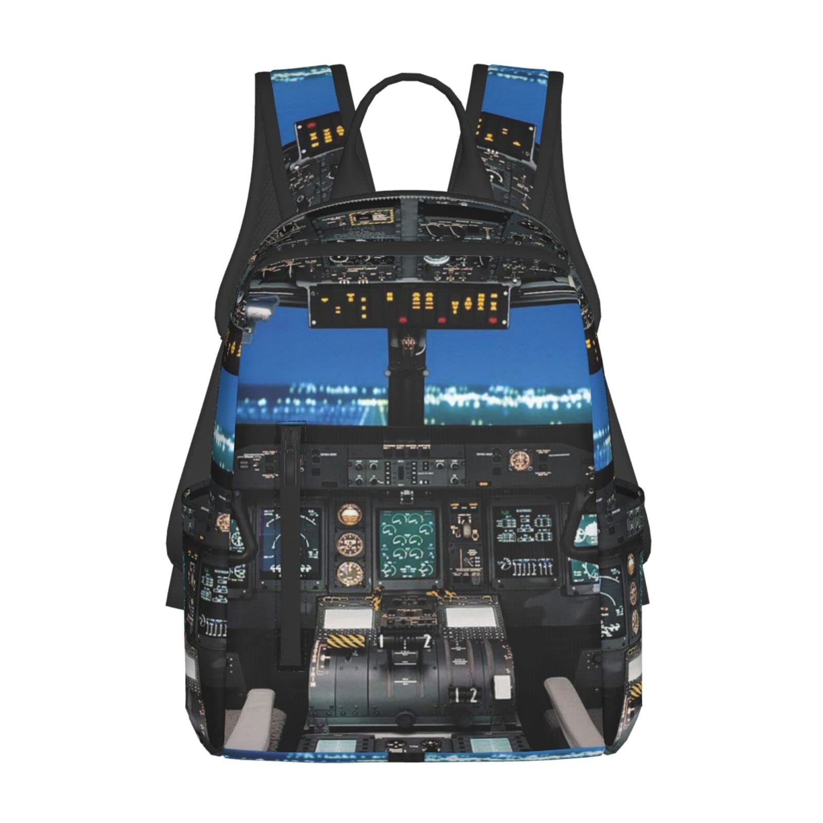 Meped Unisex Airplane Cockpit Print Teens Durable Lightweight Travel School Backpack For Girls Boys Student Bookbag