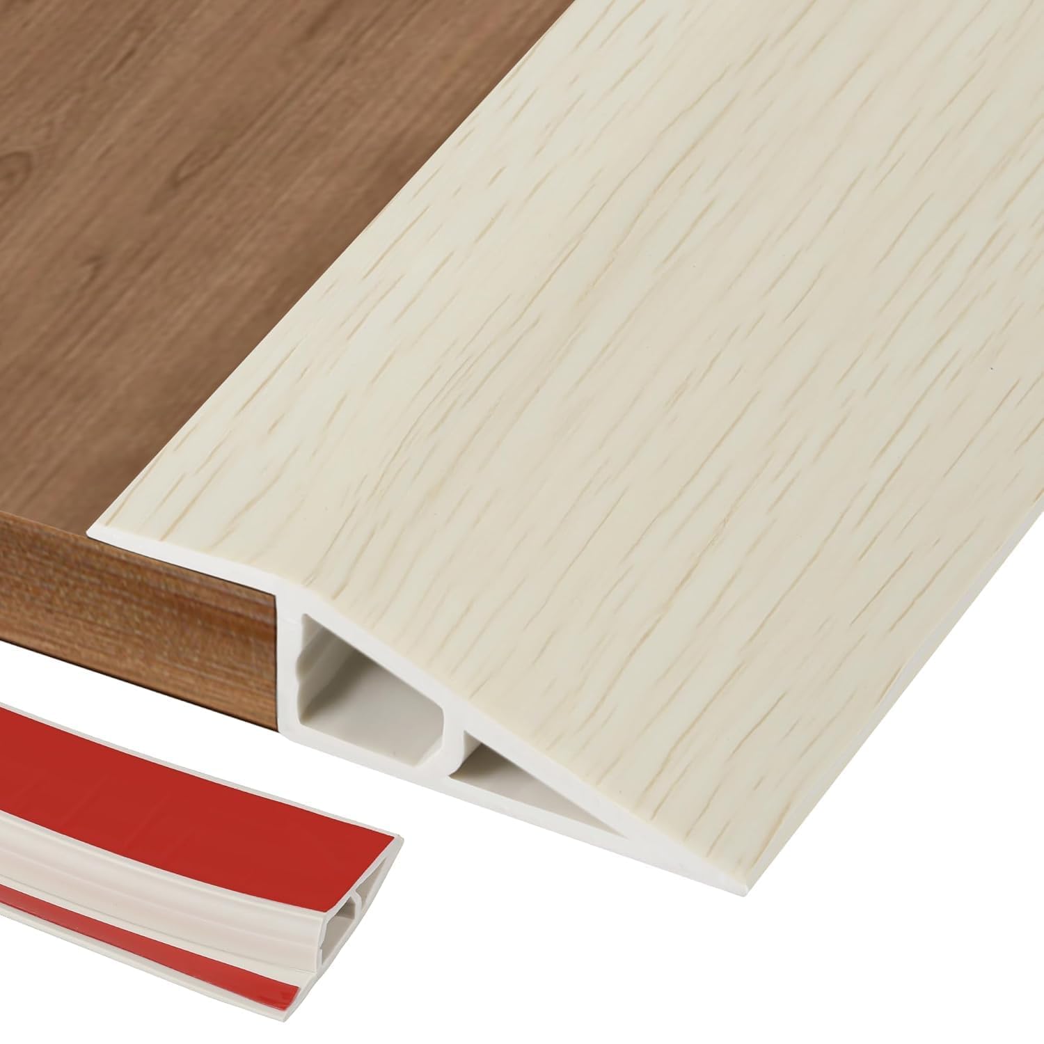 3 Meters PVC Rubber Wheelchair Ramp Self Adhesive,Threshold Reducer,Door Floor Threshold Transition Strip,Butt Up Threshold-Moldings Trim for Doorways Carpet Tile Edge(1cm,Beige Wood Grain)