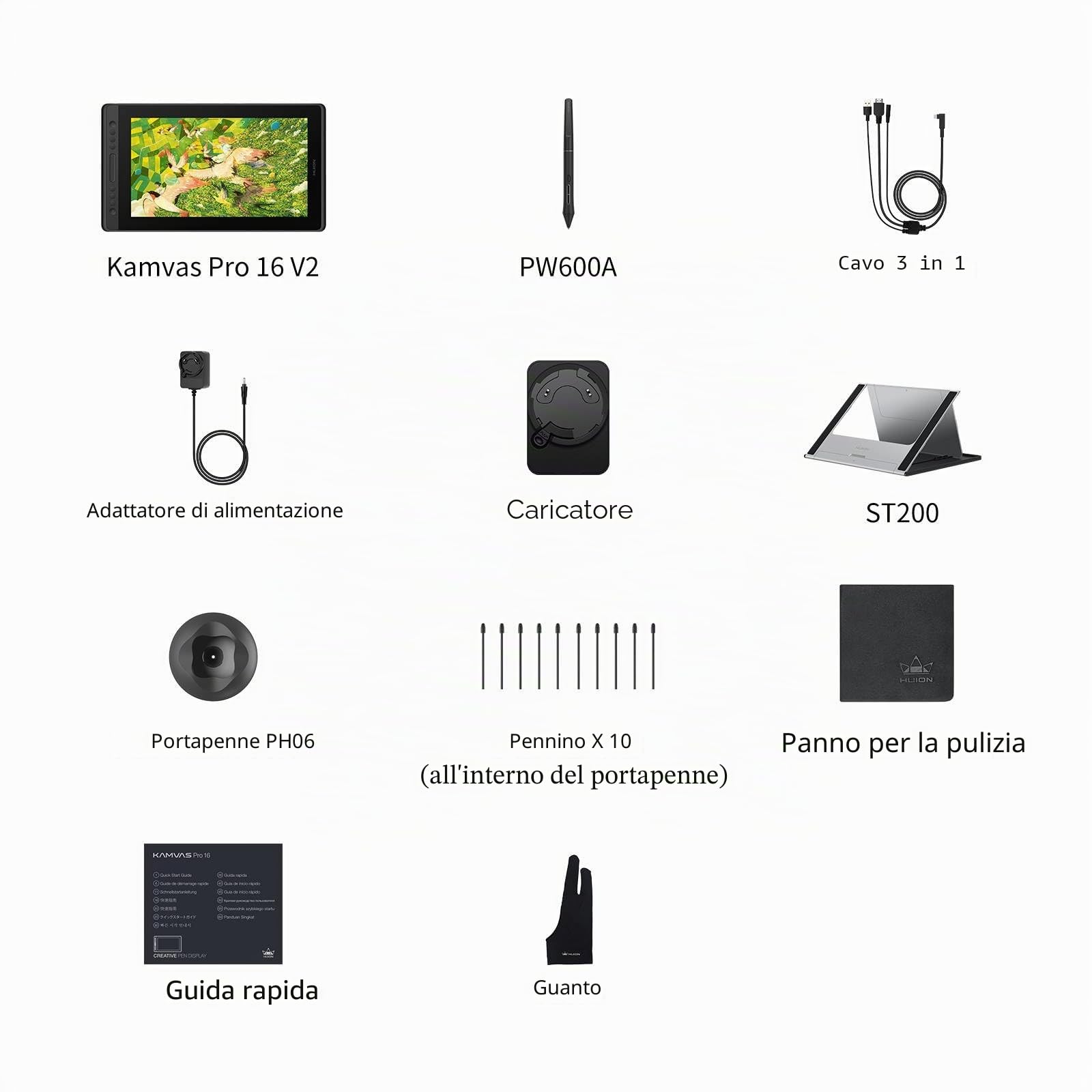 HUION Kamvas Pro 16 V2 Tavoletta Grafica con Schermo, PenTech 4.0, vetro AG completamente laminato da 15,6 pollici, 16384 Pressione Penna, copertura sRGB al 99%, compatibile con Windows e Mac.