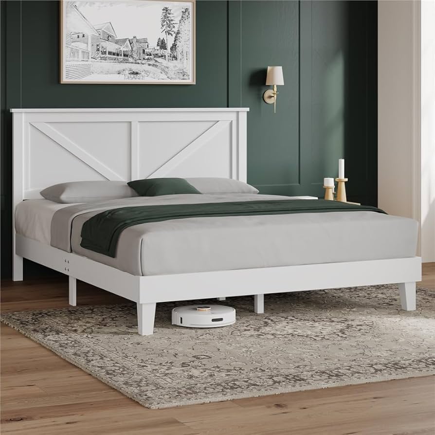 ベッドフレーム White bed frame VECELO-Victoria-Twin-Full-