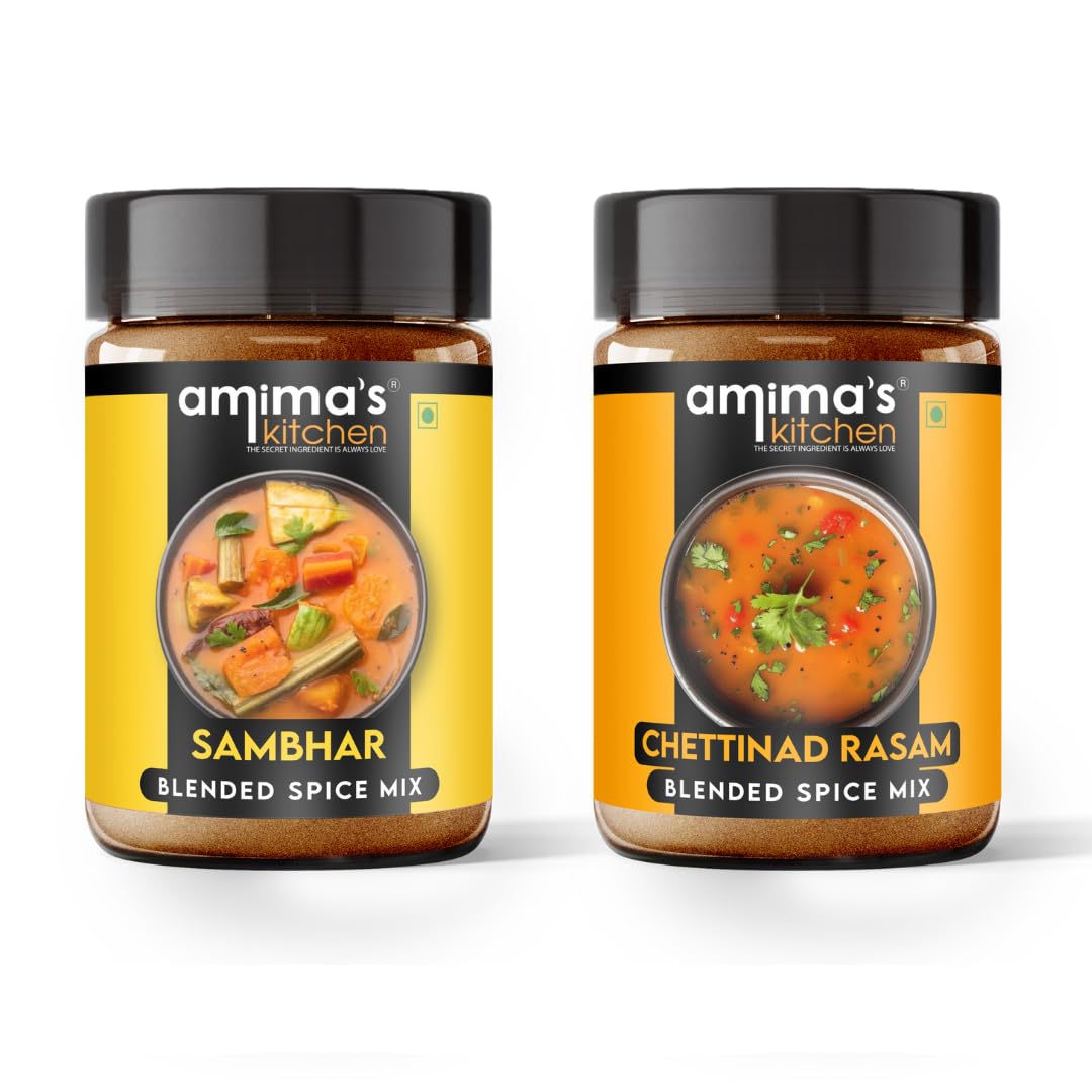 Amimas Kitchen Combo Of Sambhar + Chettinad Rasam Jain Spice Mix (No Onion No Garlic) – 100 Grams (Pack of 2) | Blended Spice Mix | For Healthy and Delicious Cooking | No Synthetic Flavour & Color | Ready Masala Powder (B09KRWTYXM) Amazon Price History, Amazon Price Tracker