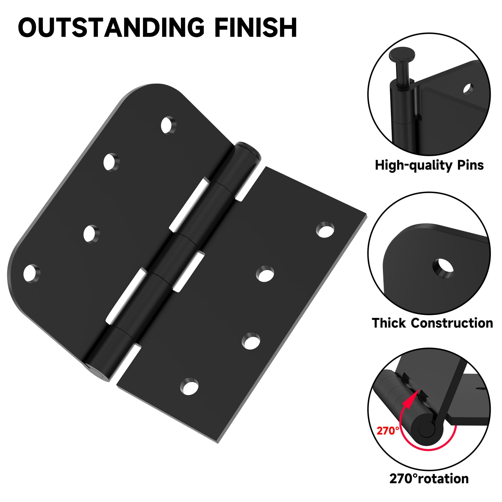 Bisagras extraíbles resistentes, bisagras de puerta exterior, bisagra de puerta de acero inoxidable (12, negro)